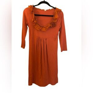 J.Crew Women's Rust Color Ruffle Color Pullover3/4 Sleeve  Dress XS